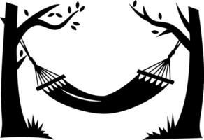 Hammock Suspended Between Trees Silhouette for Relaxation Concepts vector