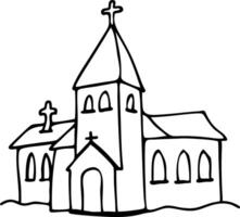 Hand Drawn Illustration of Church Building with Crosses and Windows vector