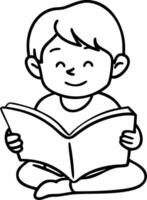 Happy Child Reading Book Line Art Illustration for Education and Learning vector