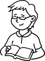 Happy Child Reading Book Line Art Illustration for Educational Resources vector