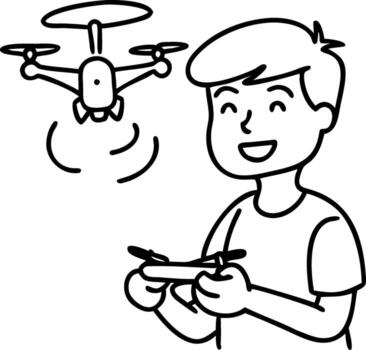 Kid Operating Drone with Remote Control Simple Illustration for Technology Learning vector
