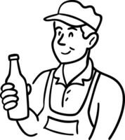 Man Holding Bottle Line Art Illustration for Beverage Industry Concepts vector