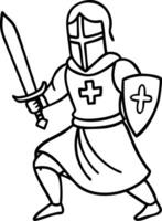 Medieval Crusader Knight Illustration Sword Shield Outline Design vector