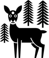 Minimalist Deer Illustration in Forest Setting with Evergreen Trees Art vector