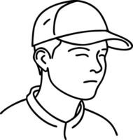 Minimalist Line Art Portrait of Man in Baseball Cap vector