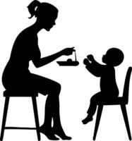 Mother Feeding Baby Silhouette Illustration of Family Bond and Care vector