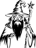 Mysterious Wizard with Staff Illustration for Fantasy and Magic Themes vector