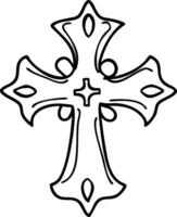 Ornate Christian Cross Outline Decorative Religious Symbol vector