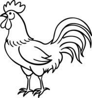 Outline Illustration of Rooster with Detailed Feather and Comb Design vector
