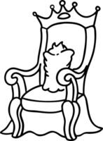 Royal Throne with Crown and Pillow Line Art Illustration vector
