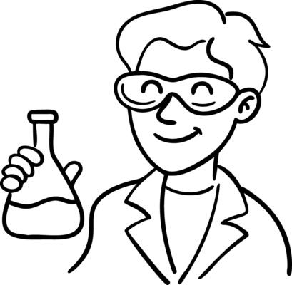 Scientist Wearing Safety Goggles Holding Flask Line Art Illustration