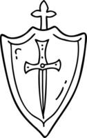 Shield with Sword Emblem Black and White Art for Medieval Design vector