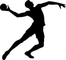 Silhouette of Dynamic Athlete Jumping to Throw Ball in Action Pose vector