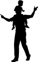 Silhouette of Father Carrying Child on Shoulders Symbolizing Parenthood and Joy vector
