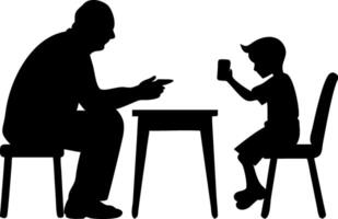 Silhouette of Grandparent and Child Sharing Stories at Table in Minimalist Design vector