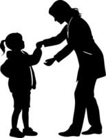 Silhouette of Mother and Child in Conversation Symbolizing Connection and Guidance vector