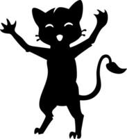 Silhouette of Playful Cartoon Cat with Raised Arms on Grey Background vector