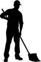 Silhouette of Worker Sweeping with Broom Art for Janitorial Concepts vector