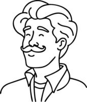 Smiling Retro Mustached Man Illustration Line Art Design vector