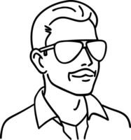 Stylish Male Avatar Line Art with Sunglasses and Mustache vector