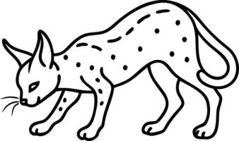 Stylized Black Line Art of Curious Spotted Cat with Large Ears vector