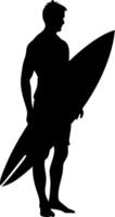 Surfer Silhouette with Surfboard Illustration for Beach and Ocean Themes vector