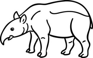 Tapir Outline Illustration Simple Animal Line Art Design vector