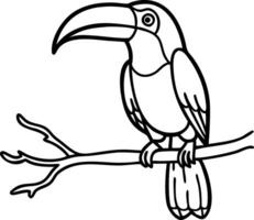 Toucan Outline Illustration on Branch Black Line Art Design vector
