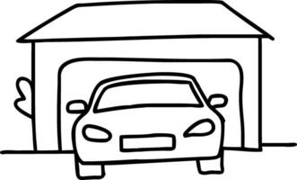 Illustration Modern Car Parked Inside Garage with Outline Style vector