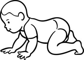 Illustration of Crawling Baby in Black Outline on Neutral Background vector