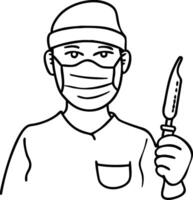 Illustration of Surgeon with Mask and Scalpel in Hand for Medical Use vector