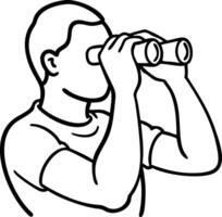 Illustration Person Looking Through Binoculars Simple Line Art Design vector