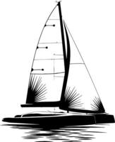 Silhouette of a Sailboat on Calm Water with Palm Tree Sails vector