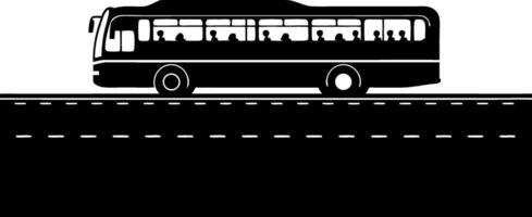Silhouette of City Bus with Passengers on Roadside vector