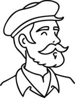 Vintage Gentleman Line Art Portrait with Mustache and Beret vector