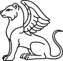 Winged Mythical Lion Illustration Mythology Art Symbol vector