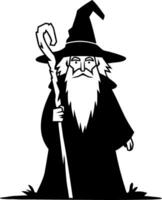 Wizard Silhouette with Staff in Pointed Hat Magical Fantasy Illustration vector
