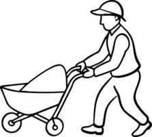 Worker Pushing Wheelbarrow Illustration for Construction and Landscaping vector
