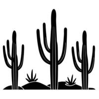 Tall Saguaro Cacti Cluster Silhouetted in Flat Desert on White Background vector