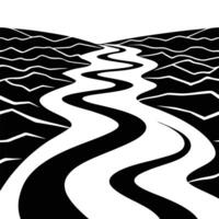 Dry Riverbed Silhouette with Wavy Patterns on White Background vector