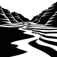 Empty Riverbed Silhouette with Layered Canyon Walls on White Background vector