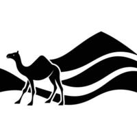 Lone Camel Silhouetted Walking Across Sand Dunes on White Background vector