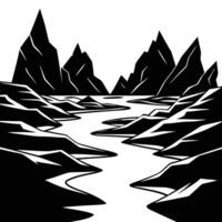 Rocky Riverbed Silhouetted with Jagged Edges and Sand Patches vector