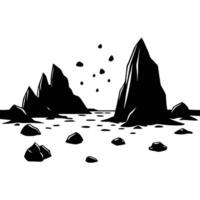 Rocky Desert Scene Silhouetted with Pebbles and Cloudy Sky vector