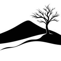 Sand Dune Silhouetted with Lone Desert Tree Nearby vector