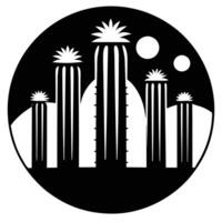 Silhouettes of Round and Columnar Cacti Together in the Desert vector