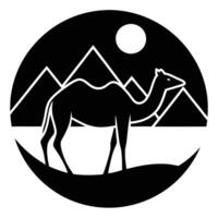 Single Camel with Desert Mountains in the Background vector