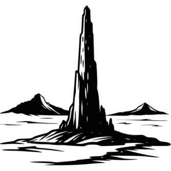 Single Tall Rock Spire in an Open Desert vector