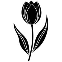 Single Tulip Silhouette with Tall Leaves vector