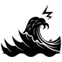 Jagged Wave Crashing with Faint Lightning in Distance vector